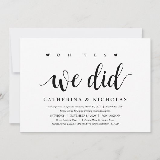 Invitation Rustique moderne, Script noir, Elopement Mariage (Devant)