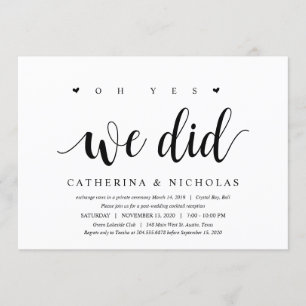 Invitation Rustique moderne, Script noir, Elopement Mariage