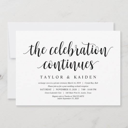 Invitation Rustique moderne, Script noir, Elopement Mariage (Devant)