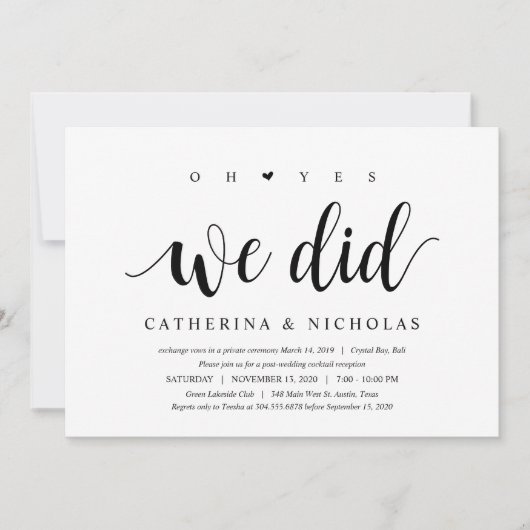 Invitation Rustique moderne, Script noir, Elopement Mariage (Devant)