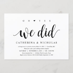 Invitation Rustique moderne, Script noir, Elopement Mariage