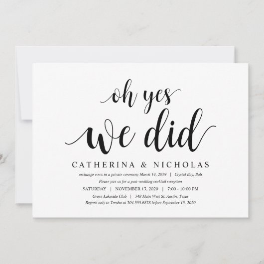 Invitation Rustique moderne, Script noir, Elopement Mariage (Devant)