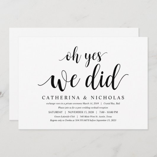 Invitation Rustique moderne, Script noir, Elopement Mariage (Devant / Derrière)