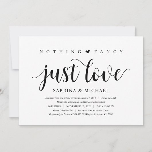 Invitation Rustique moderne, Script noir, Elopement Mariage (Devant)
