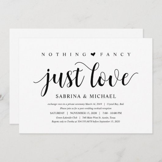 Invitation Rustique moderne, Script noir, Elopement Mariage (Devant / Derrière)