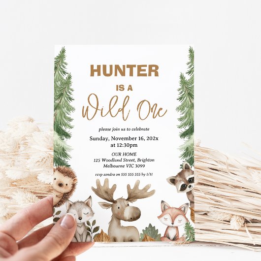 Invitation Rustique Moose Woodland Wild Un 1er anniversaire