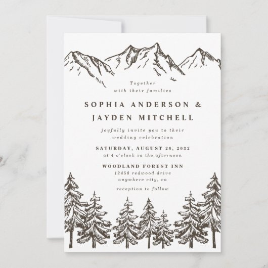 Invitation Rustique Mountain Elegant Mariage d'aquarelle pin (Devant)