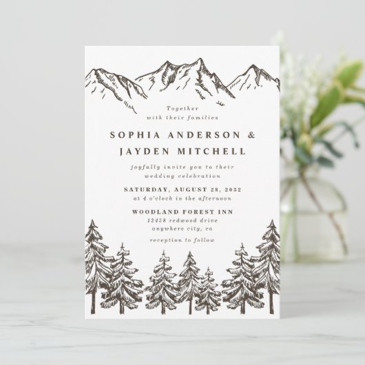 Invitation Rustique Mountain Elegant Mariage d'aquarelle pin (Debout devant)