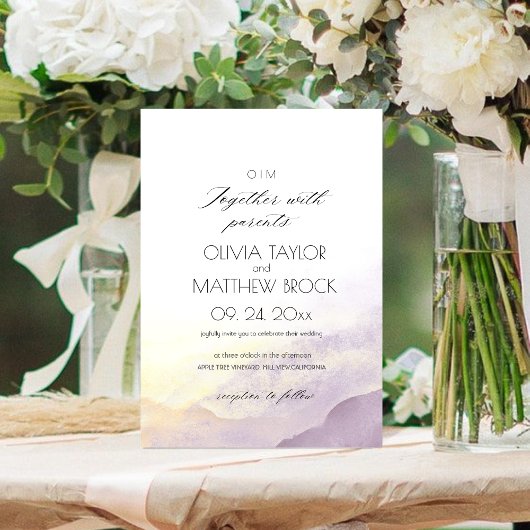 Invitation Rustique Mountain Watercolor Purple Mariage Est