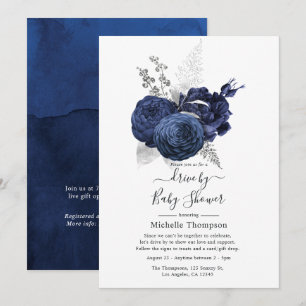 Invitation Rustique Navy & Faux Paillettes Argent Drive By Sh
