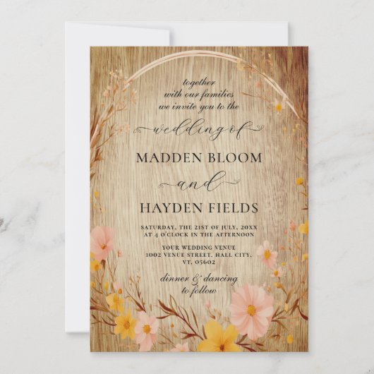 Invitation Rustique Neutral Boho Floral Fleur sauvage Mariage (Devant)