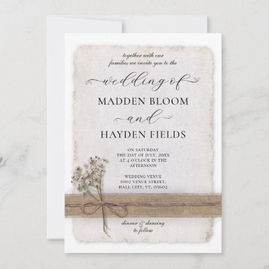 Invitation Rustique Neutral Twine Burlap Eco Boho Mariage pho (Devant)