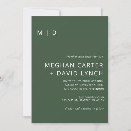 Invitation Rustique Neutral Vert moderne Monogramme Mariage (Devant)