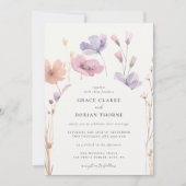 Invitation Rustique Neutre Boho Floral Mariage blanc ivoire (Devant)