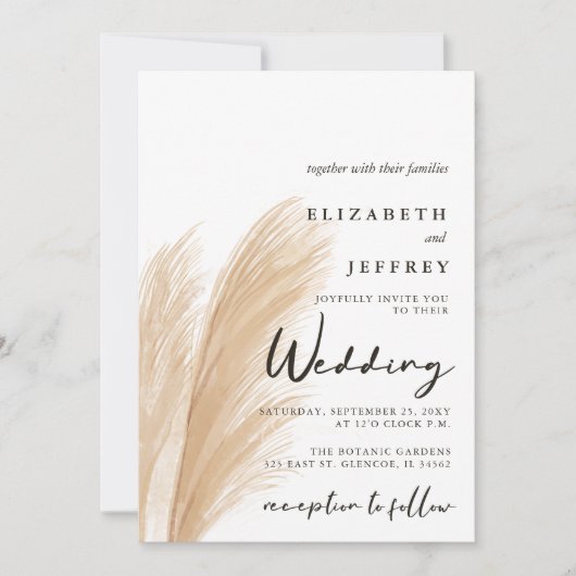 Invitation Rustique Neutre Terme Boho Pampas Mariage Grass da (Devant)