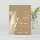 Invitation Rustique Neutre Terre Boho Pampas Mariage herbe (Debout devant)