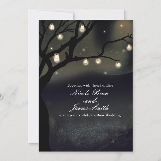 Invitation Rustique Night Tree & Mason Jar Lumières Mariage (Devant)