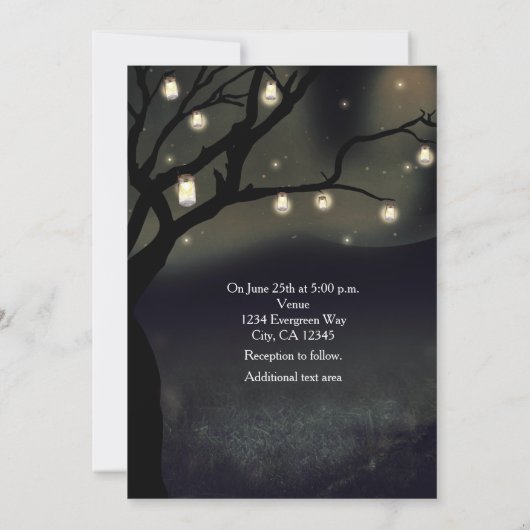 Invitation Rustique Night Tree & Mason Jar Lumières Mariage (Dos)