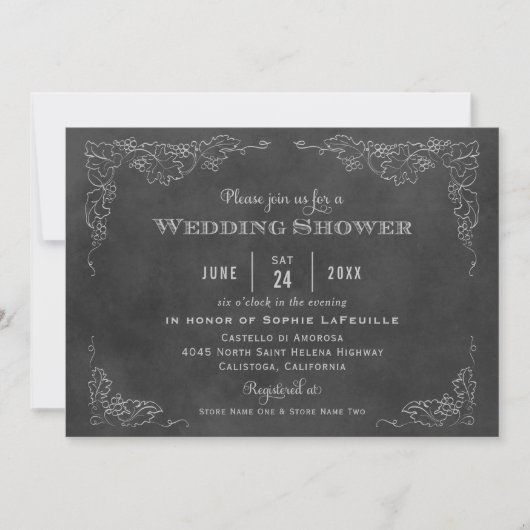 Invitation Rustique noir Chalkboard Vineyard Wedding shower (Devant)