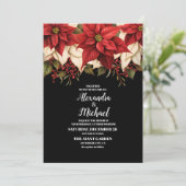 Invitation Rustique Noir Poinsettia Floral Mariage de Noël (Debout devant)