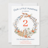 Invitation Rustique Notre Petit Citrouille Bleu Deuxième Anni (Devant)