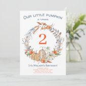 Invitation Rustique Notre Petit Citrouille Bleu Deuxième Anni (Debout devant)