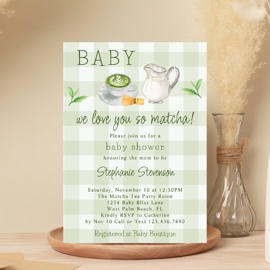 Invitation Rustique Nous t'aimons tellement Thème Matcha Thé