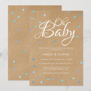 Invitation Rustique Oh Bébé Amour Cœurs Couple Garçon Shower