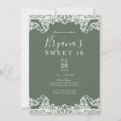 Invitation Rustique Olive & Blanc Dentelle Élégant Douce Fête (Devant)