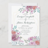 Invitation Rustique or géométrique Bourgogne floral (Devant)