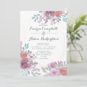 Invitation Rustique or géométrique Bourgogne floral (Debout devant)