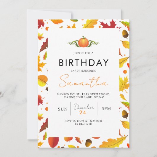 Invitation Rustique Orange Automne Anniversaire Automne (Devant)