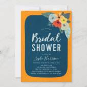Invitation Rustique Orange Bleu Floral Douche nupt (Devant)
