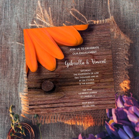 Invitation Rustique Orange Daisy Pays Fête d'engagement de la