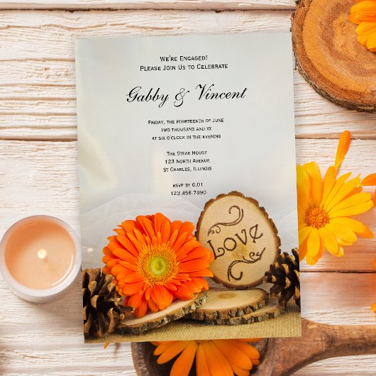 Invitation Rustique Orange Daisy Woodland