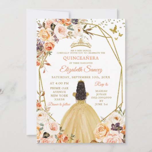 Invitation Rustique Orange Fall Princesse Quinceañera Invitat (Devant)