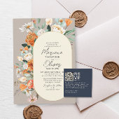Invitation Rustique Orange Florals Double Arc Taupe Mariage
