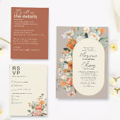 Invitation Rustique Orange Florals Double Arc Taupe Mariage