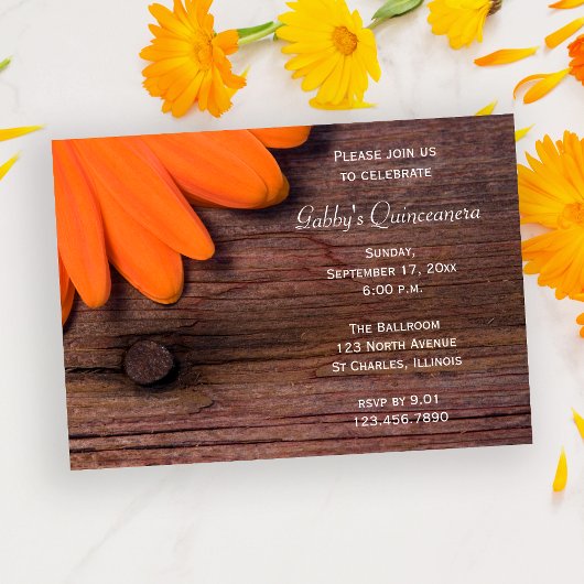 Invitation Rustique Orange Grange Bois Daisy Quinceanera Part