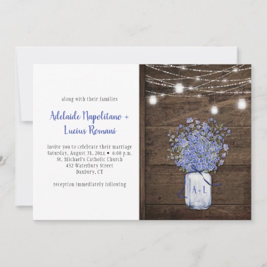 Invitation Rustique Oubliez-Moi Noter Mason Jar Éclairages de (Devant)