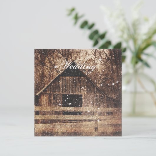 Invitation rustique ouest pays grange d'hiver mariage (Debout devant)