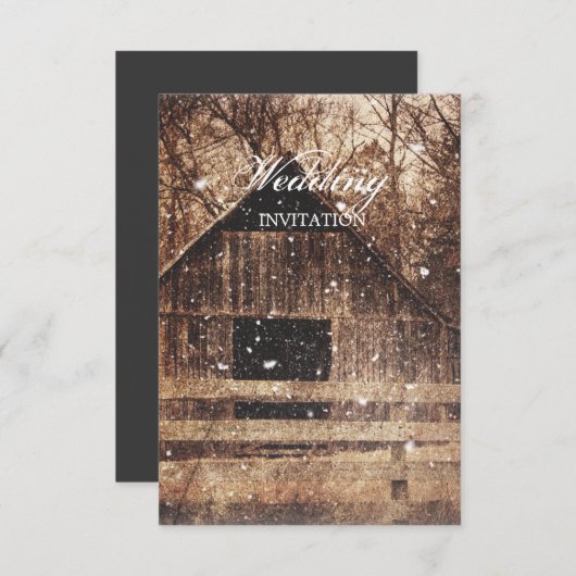 Invitation rustique ouest pays grange d'hiver mariage (Devant / Derrière)