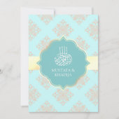Invitation Rustique Pastel Aqua Blue Damask Mariage musulman (Devant)