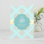 Invitation Rustique Pastel Aqua Blue Damask Mariage musulman (Debout devant)