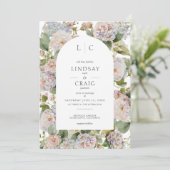 Invitation Rustique Pastel Hydrangea Floral Monogramme Blanc (Debout devant)