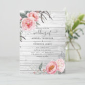 Invitation Rustique Pastel rose et gris Boho Mariage Floral (Debout devant)