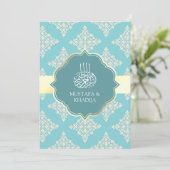 Invitation Rustique Pastel Turquoise Cream Damask Musulman Ma (Debout devant)