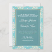 Invitation Rustique Pastel Turquoise Cream Damask Musulman Ma (Dos)