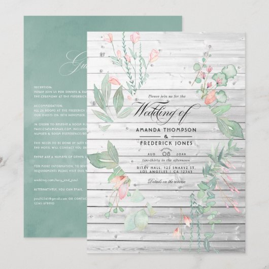 Invitation Rustique Pastel Verdure Pays Jardin Mariage (Devant / Derrière)