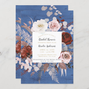 Invitation Rustique Pays Bleu Bois Floral Fleuron Bridal Show
